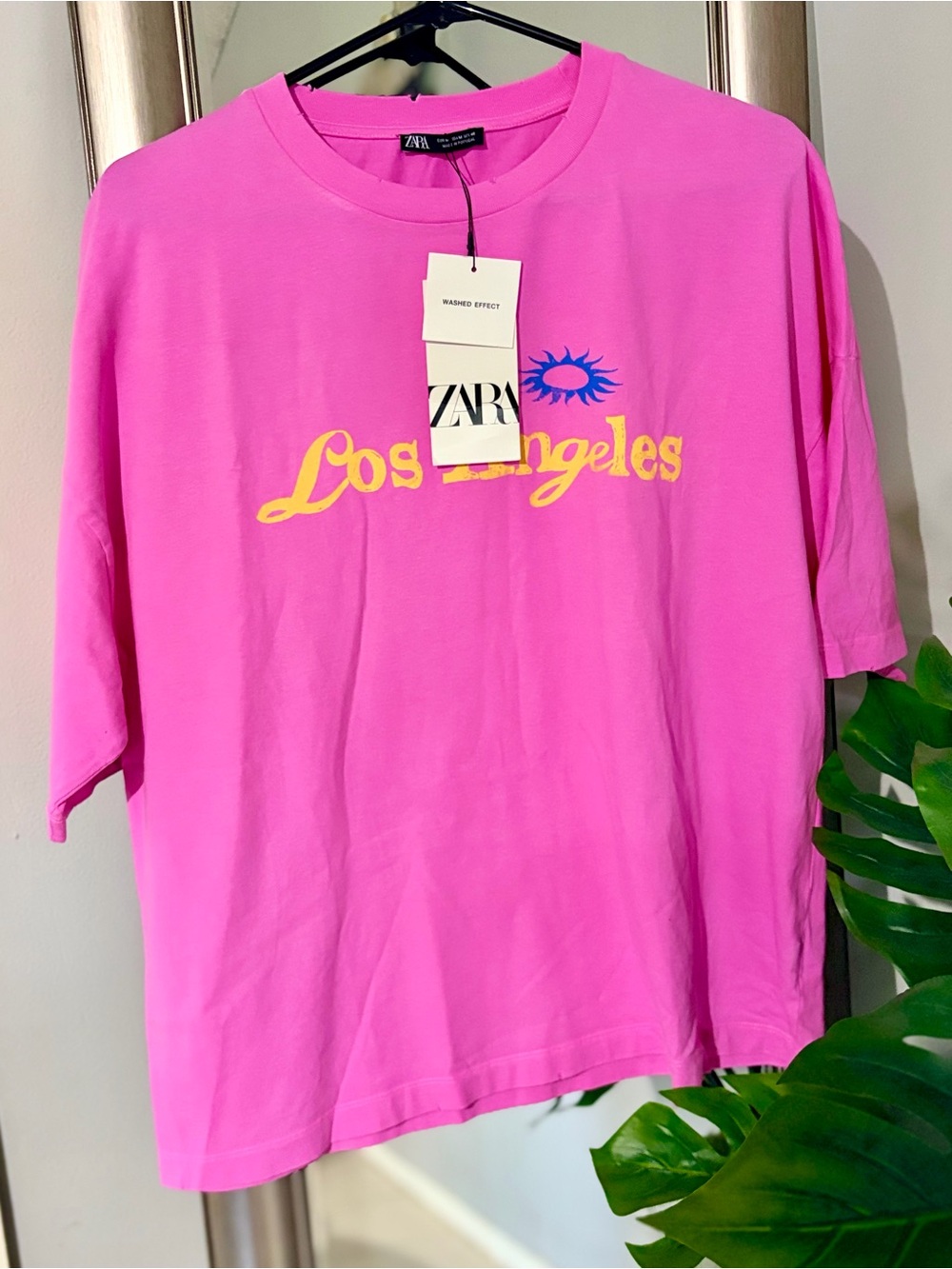 Zara Pink 'Los Angeles' Graphic Tee with Yellow & Blue Print